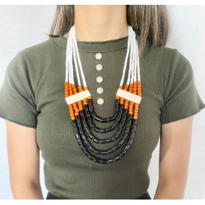 Three tone beaded five strand necklace - Annie Sakhamo